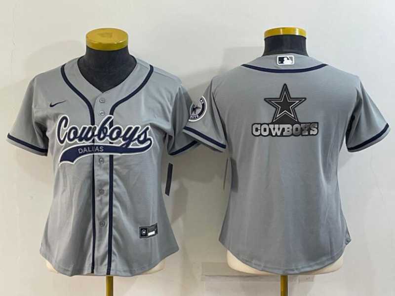 Women%27s Dallas Cowboys Grey Team Big Logo With Patch Cool Base Stitched Baseball Jersey